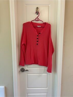 American Eagle Outfitters Coral Scoop-Neck Henley Sweater